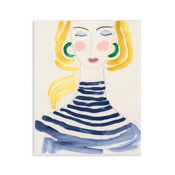 Stupell Industries Woman in Stripes by June Erica Vess Unframed People Graphic Art Print 14 in. x 11 in.