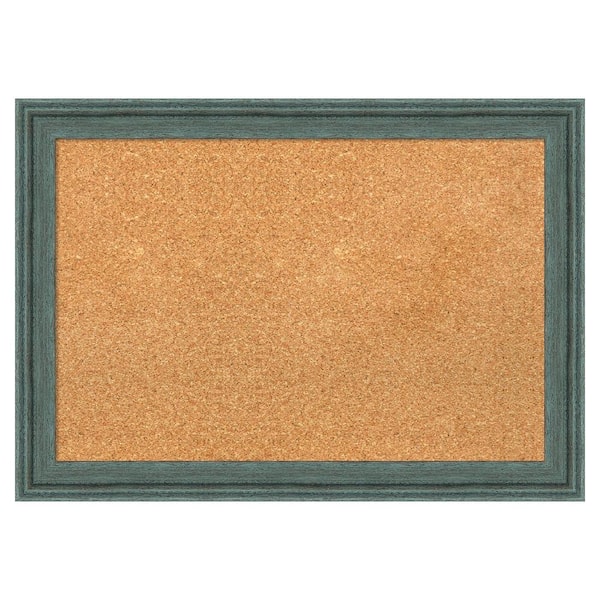 Amanti Art Upcycled Teal Grey Wood Framed Natural Corkboard 27 in. x 19 in. bulletin Board Memo Board