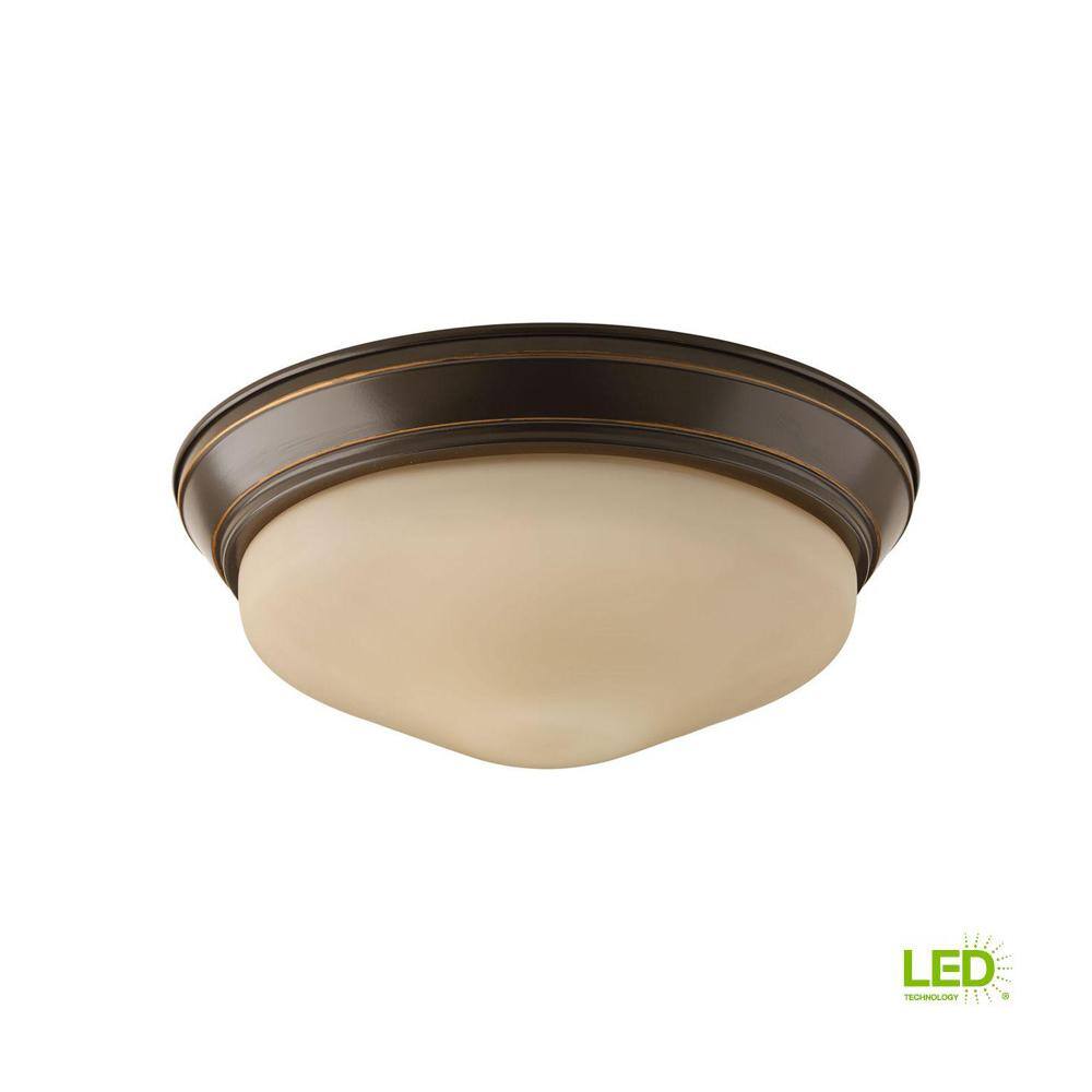 Antique Bronze 12.6" LED Flush Mount with Etched Glass