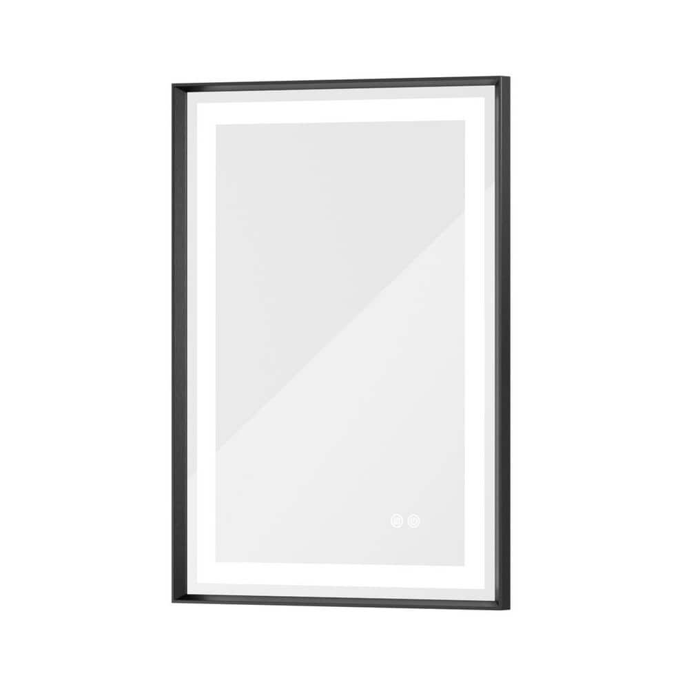 22 in. W x 30 in. H Rectangular Framed LED Light Anti-Fog Wall Bathroom Vanity Mirror in Black with Backlit and Frontlit price history on PriceWatchPro