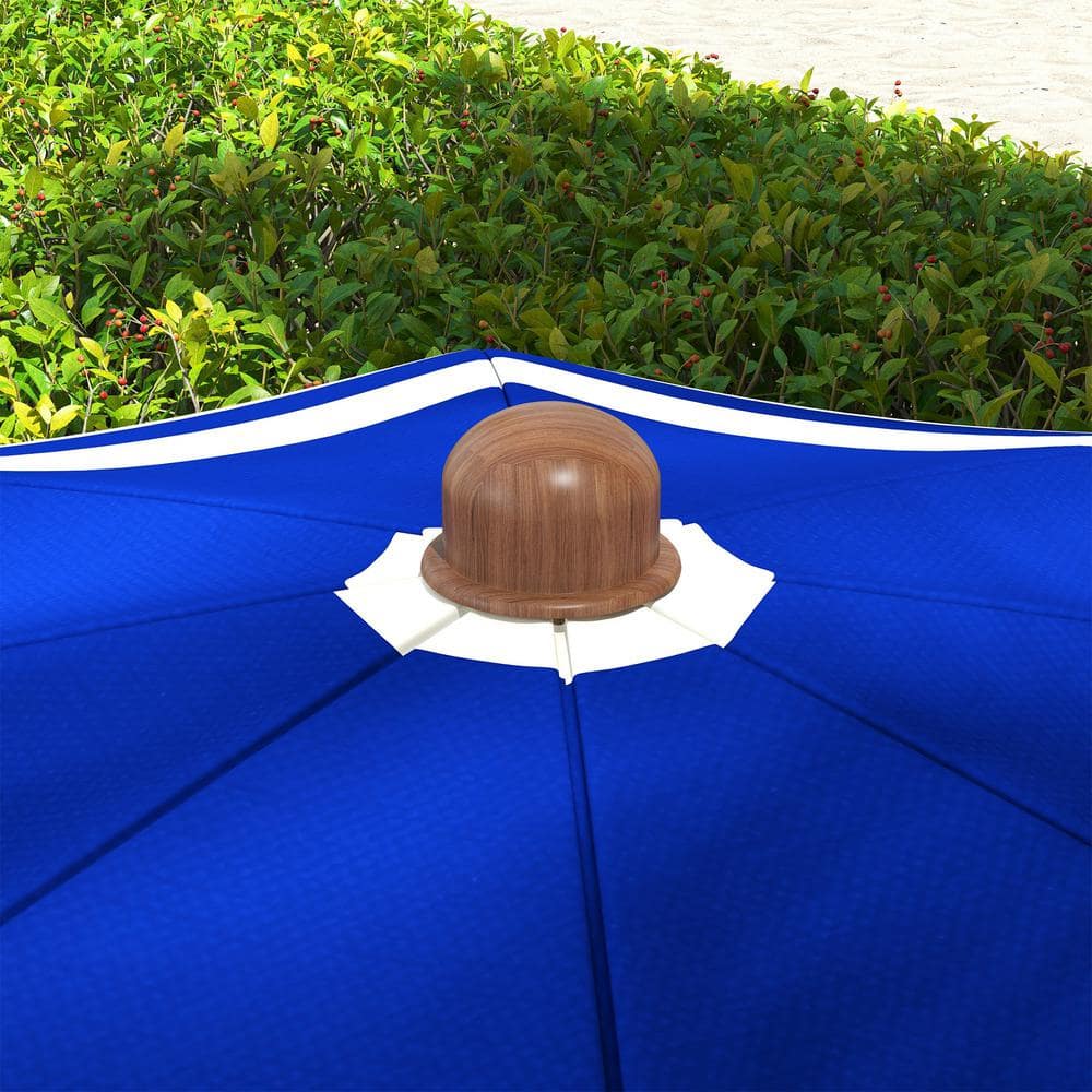 6.2' Blue and White Striped Beach Umbrella with Ruffles