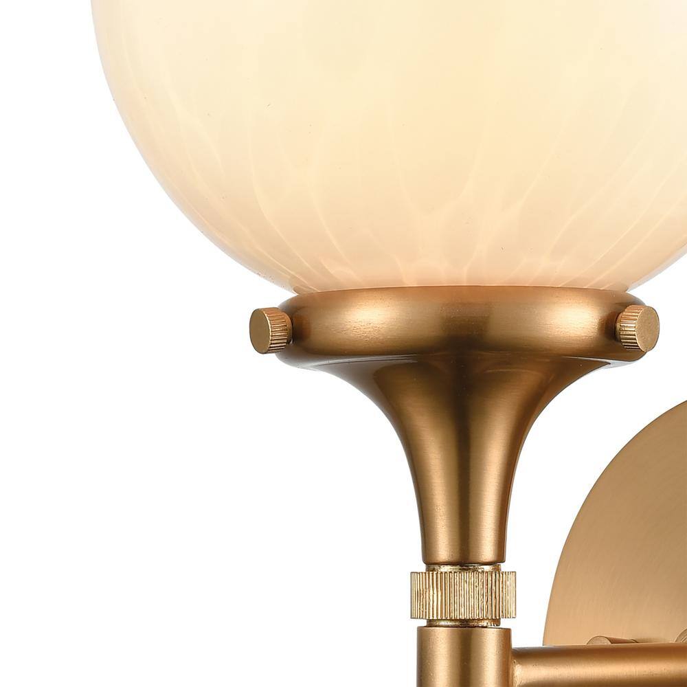 Satin Brass Globe Sconce with Feathered Glass Shade