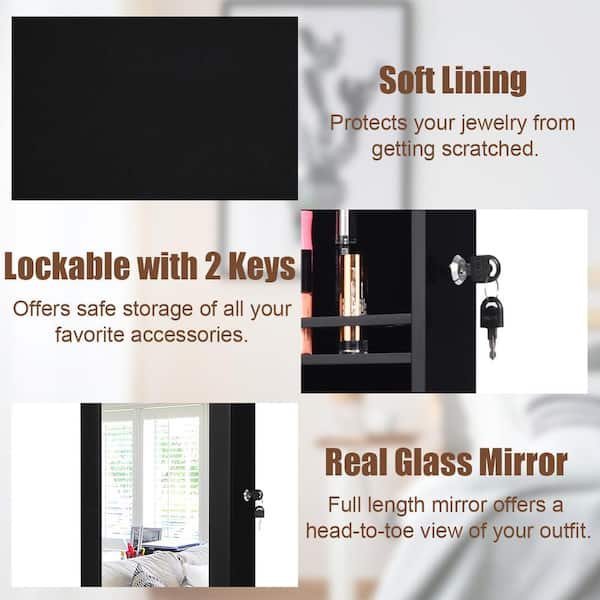 Costway Wall Door Mounted Mirror Jewelry Box Cabinet Lockable Armoire  Organizer with LED Light HW59439 - The Home Depot