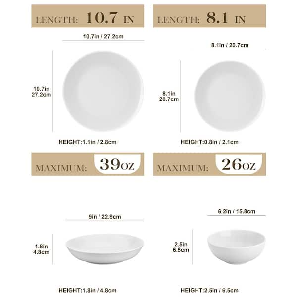 MALACASA Series Amelia 24-Piece White Dinnerware Set Porcelain