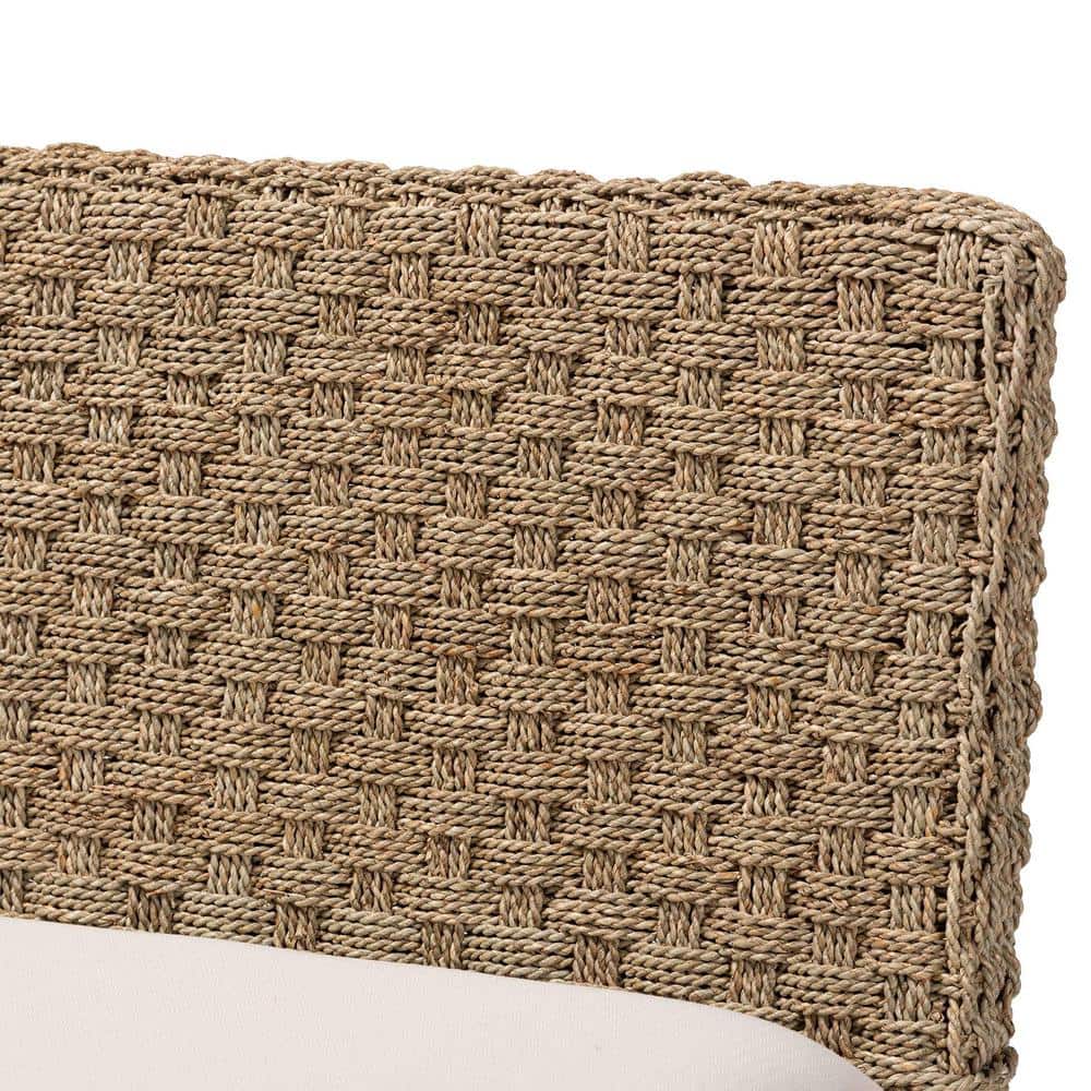 Denver Natural Seagrass and Acacia Wood Dining Nook Banquette Set