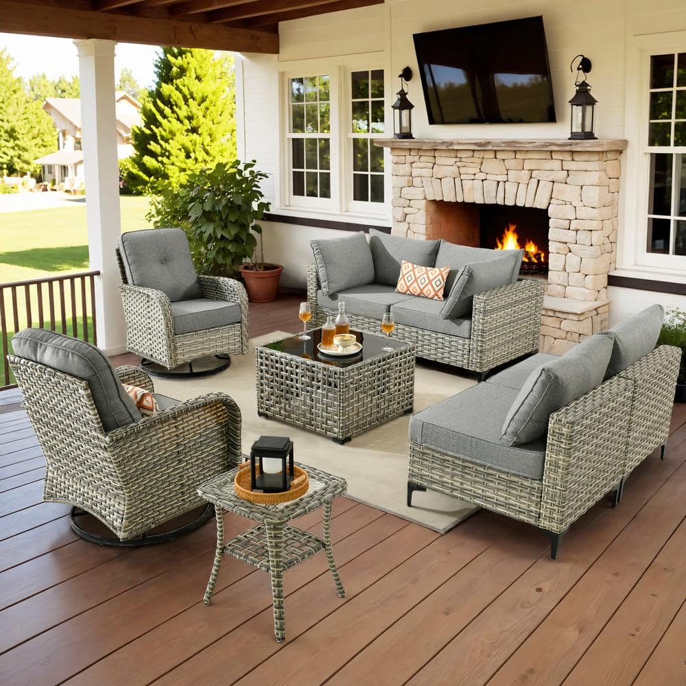 Holston 8-Piece Wicker Modern Outdoor Patio Conversation Sofa Sectional Set with Swivel Chairs and Dark Grey Cushions price history on PriceWatchPro
