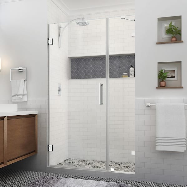 Aston Nautis XL 47.25 - 48.25 in. W x 80 in. H Hinged Frameless Shower Door in Polished Chrome with Clear StarCast Glass
