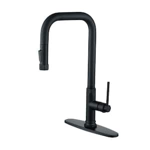 Henassor Single-Handle Pull Down Sprayer Kitchen Faucet with Advanced Spray and Deck Plate in Matte Black