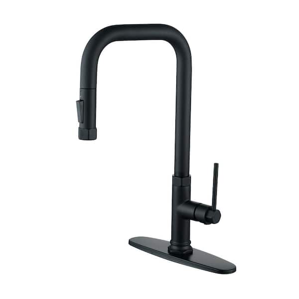 IVIGA Brass Single Handle Pull Down Sprayer Kitchen Faucet with Advanced Spray, Deck Plate and Supply Lines in Matte Black