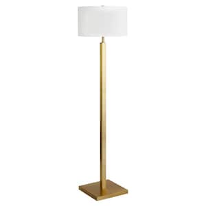 Flaherty 62.32 in. Floor Lamp with Fabric Shade in Brass/White
