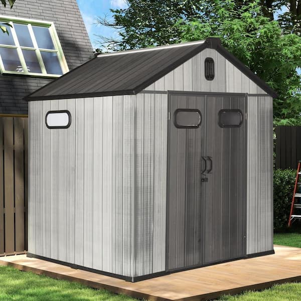 8x8 ft Resin Outdoor Storage Shed with Lockable Door, Ventilated , Waterproof, UV-Resistant, Coverage Area- 62 sq.ft.