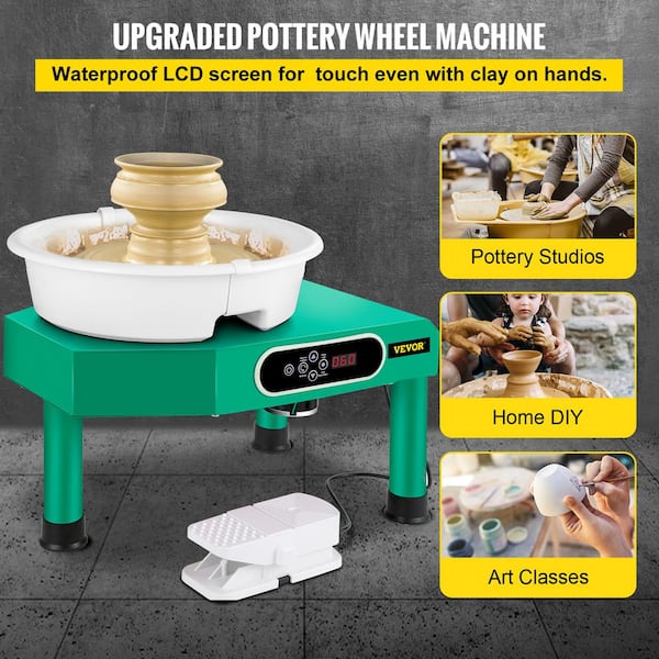 VEVOR 9.8 in. Green LCD Touch Screen Pottery Wheel 350 W Electric DIY Clay  Tools with Foot Pedal and Detachable ABS Basin XTXTYLP10110VNUM5V1 - The  Home Depot