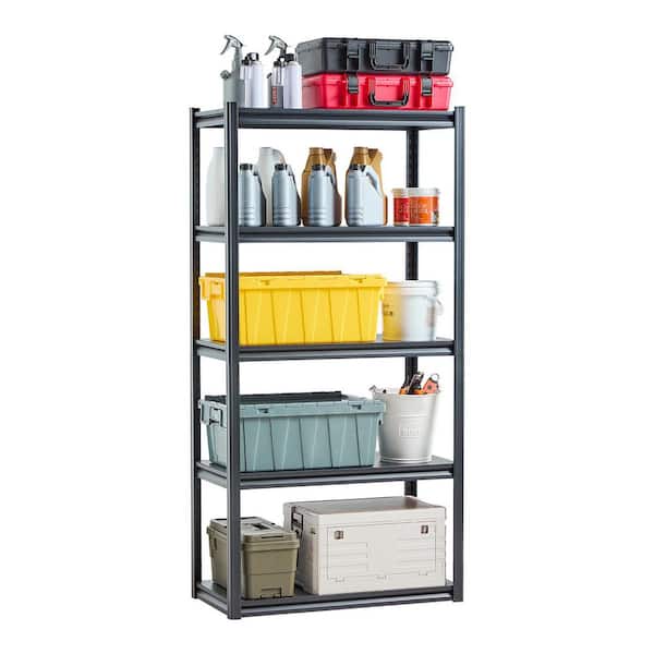 Storage Shelves, 2000 lbs., 5 Tier Garage Storage Shelving, 18in. D x 36in. W x 72in. H Adjustable Metal Shelves, Black