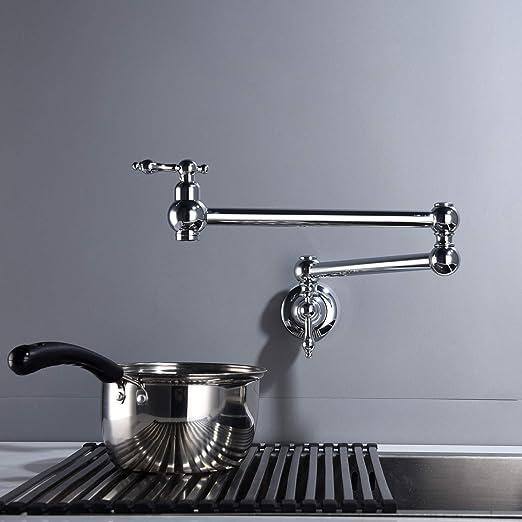 Chrome Wall-Mount Pot Filler Faucet with Dual Swing Arms
