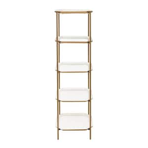 53 in. White/Brass Metal 5-shelf Etagere Bookcase with Open Back