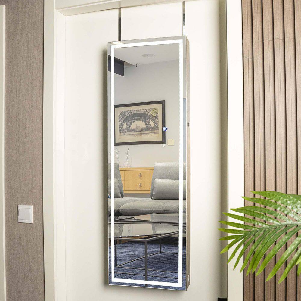 Antique Gray 14.24 in. W x 43.30 in. H Rectangular Wood Framed Mirror with LED and Jewelry Storage price history on PriceWatchPro