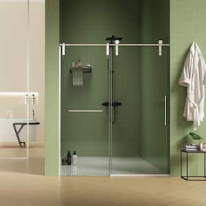 56-60 in. W x 70 in. H Sliding Frameless Shower Door in Brushed Nickel Finish with 5/16"(8mm) Clear Glass and Buffer