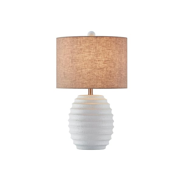 20.25 in. White Farmhouse Rustic Ceramic Bedside Table Lamp