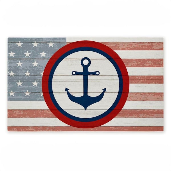 Nautical Flag with Anchor Red 18 in. x 30 in. Polyester Non-Slip Outdoor Door Mat