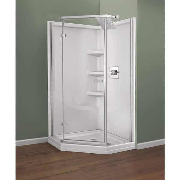 38 in. L x 38 in. W x 72 in. H Corner Neo-Angle Pan/Wall/Door Shower Stall Kit in White and Chrome