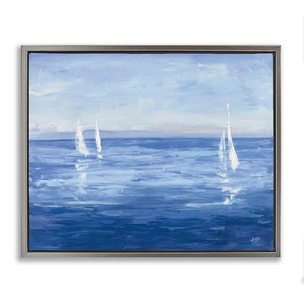 Stupell Industries Vivid Boats Open Sail by Julia Purinton Gray Floater Frame Coastal Graphic Art Print 25 in. x 31 in.