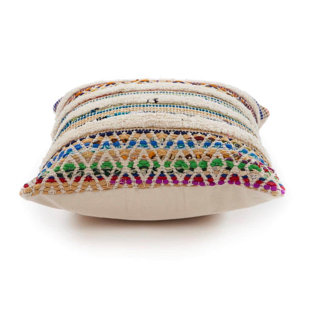 Multicolor Handwoven Cotton Chevron Striped Throw Pillow, 18" Square