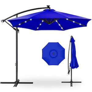 10 ft. Cantilever Solar LED Offset Patio Umbrella with Adjustable Tilt in Resort Blue