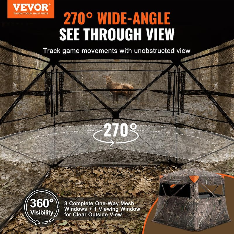 Hunting Blind 270-Degree See Through Ground Blind 4 to 5-Person Pop Up Deer Blind for Hunting with Carrying Bag Portable