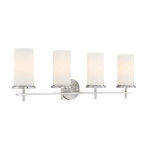Haisley 32.125 in. 4-Lights Brushed Nickel Vanity Light with White Glass Shades