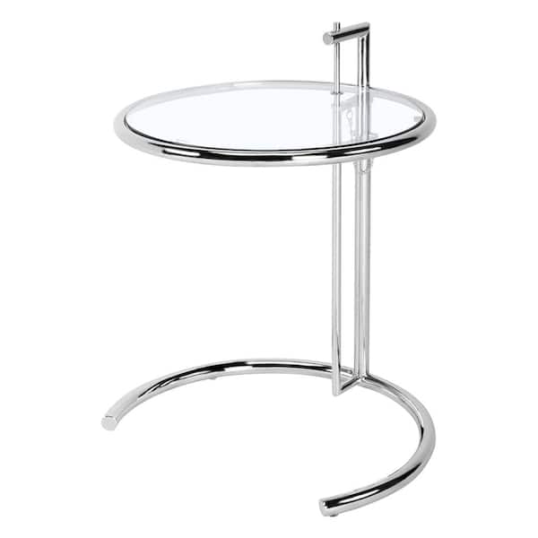 Tatahance 19.88 in. x 26.38 in. Stainless Steel Adjustable Height Clear Round Glass Top Coffee Table in Silver