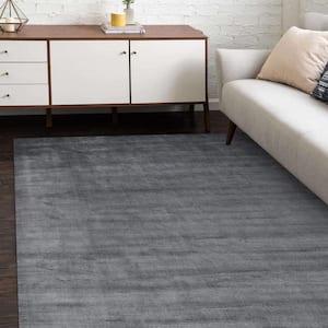 Cordi Contemporary Solid Dark Gray 8 ft. x 10 ft. Hand-Knotted Area Rug