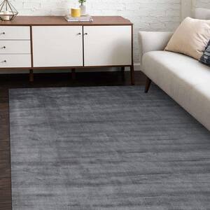 Cordi Contemporary Solid Dark Gray 9 ft. x 12 ft. Hand-Knotted Area Rug