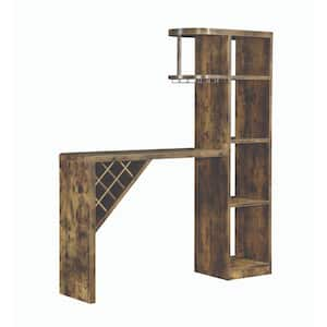 Brown Wooden Bar Unit with Open Compartments and Diagonal Wine Section 15.5 in. L x 64.75 in. W x 72.5 in. H