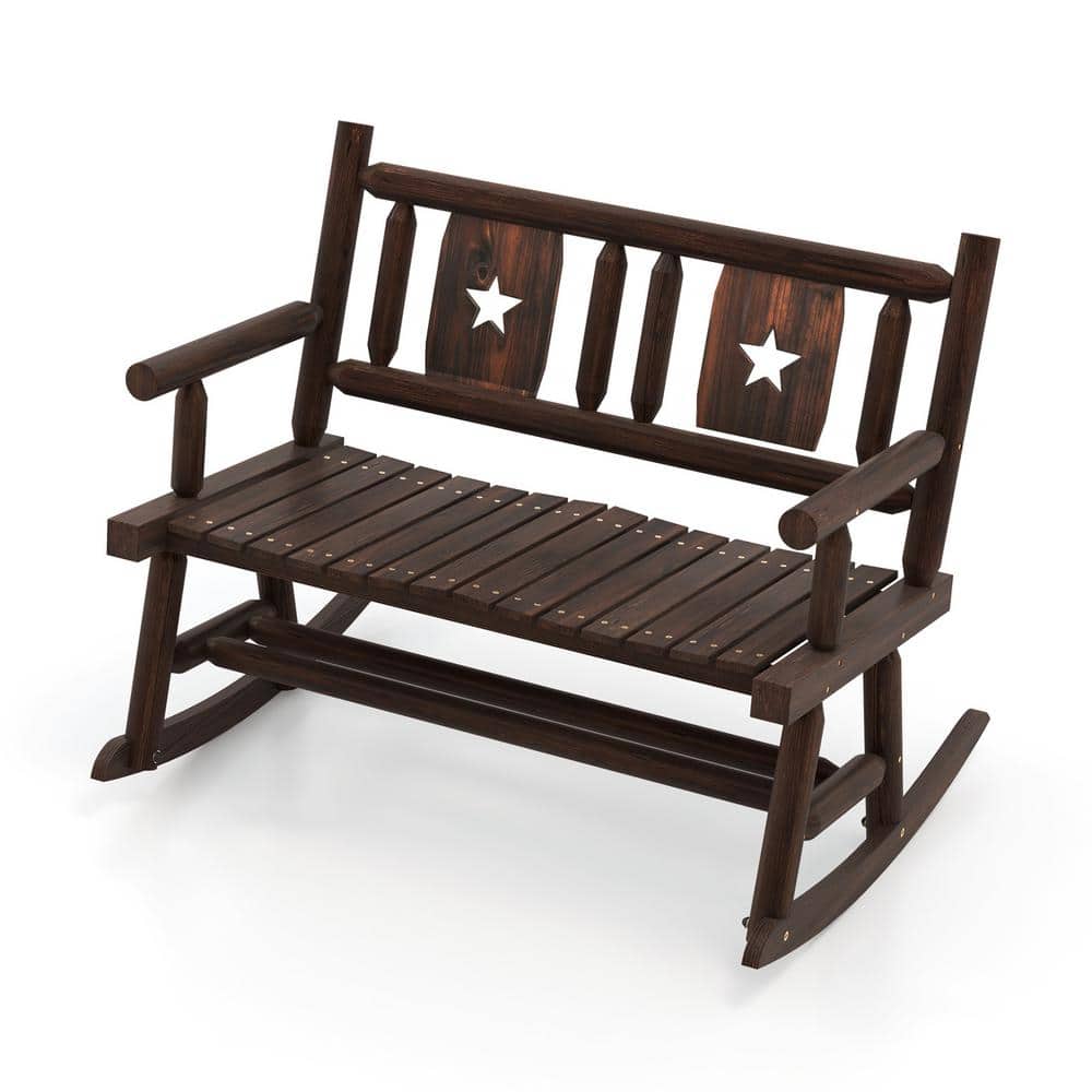 ANGELES HOME 2-Person Wood Outdoor Rocking Chair Rocking