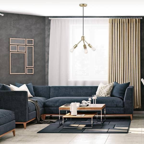 3-Light Gold Chandelier with Matte Black Cloth Cord