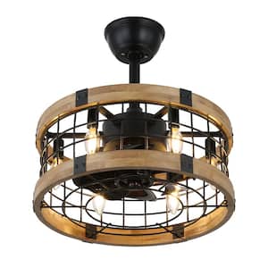18 in. Indoor Metal Black Caged Reversible Ceiling Fan with Lights and Remote