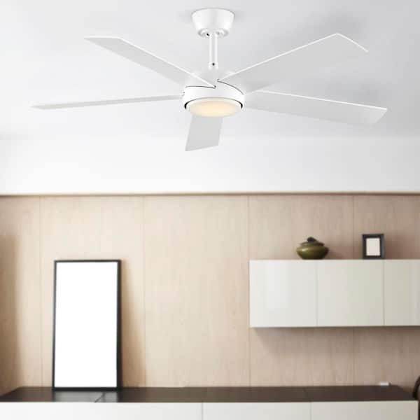 Benning 52 in. Indoor Matte White Downrod Mount Ceiling Fan with Adjustable White Light LED and Remote Control Included