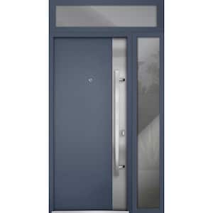 0729 48 in. x 96 in. Left-hand/Inswing Side and Top Exterior Window Gray Graphite Steel Prehung Front Door with Hardware