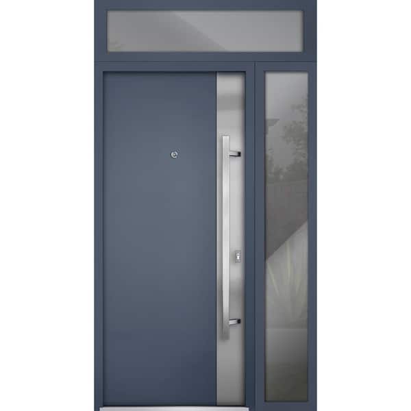 VDOMDOORS 0729 50 in. x 96 in. Left-hand/Inswing Side and Top Exterior Window Gray Graphite Steel Prehung Front Door with Hardware