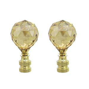 2-1/4 in. Amber Faceted Crystal Lamp Finial with Brass Plated Finish (2-Pack)