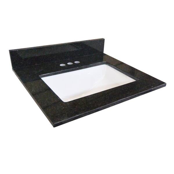 Design House 31 in. W Granite Vanity Top in Black Pearl with White Rectangular Basin and 4 in. Faucet Spread