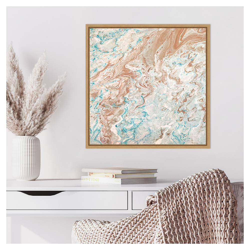 22"x22" Beige and Aqua Abstract Framed Canvas Wall Art