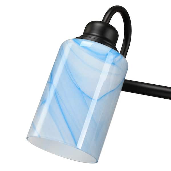 Modern 19.5 in. 3-Light Blue Bathroom Vanity Light with Art Glass Shades