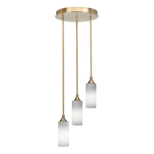 Unbranded Villa 60-Watt in. 3 Light New Age Brass Stem Pendant Light with 4 in. White Matrix Glass Shade, No bulbs included