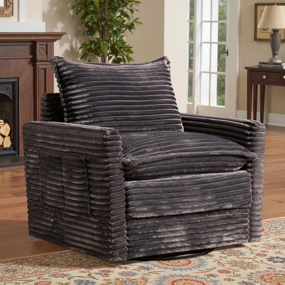 Allwex YOYO Gray Plush Corduroy Swivel Accent Chair with 360
