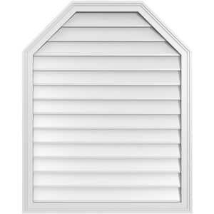 32 in. x 40 in. Octagonal Top Surface Mount PVC Gable Vent: Decorative with Brickmould Frame