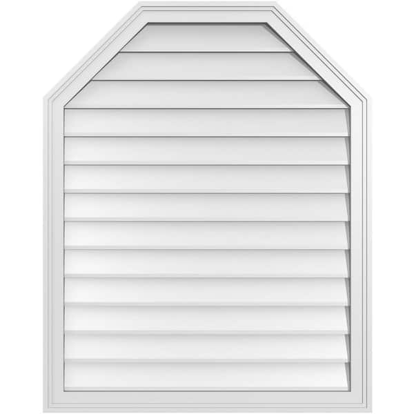 Ekena Millwork 32 in. x 40 in. Octagonal Top Surface Mount PVC Gable Vent: Decorative with Brickmould Frame