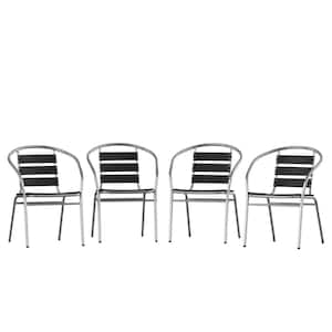 Gray Aluminum Outdoor Dining Chair in Black Set of 4