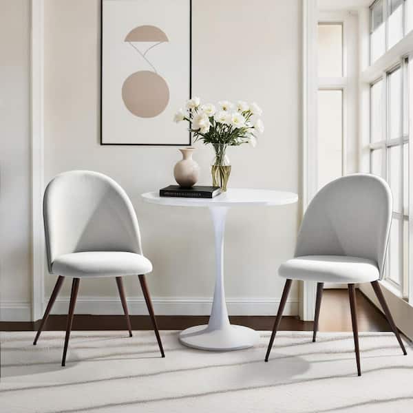Homy Casa HTAOY 3-Piece Dining Set with Beige Fabric Chairs and Walnut Metal Legs, Perfect for Small Spaces