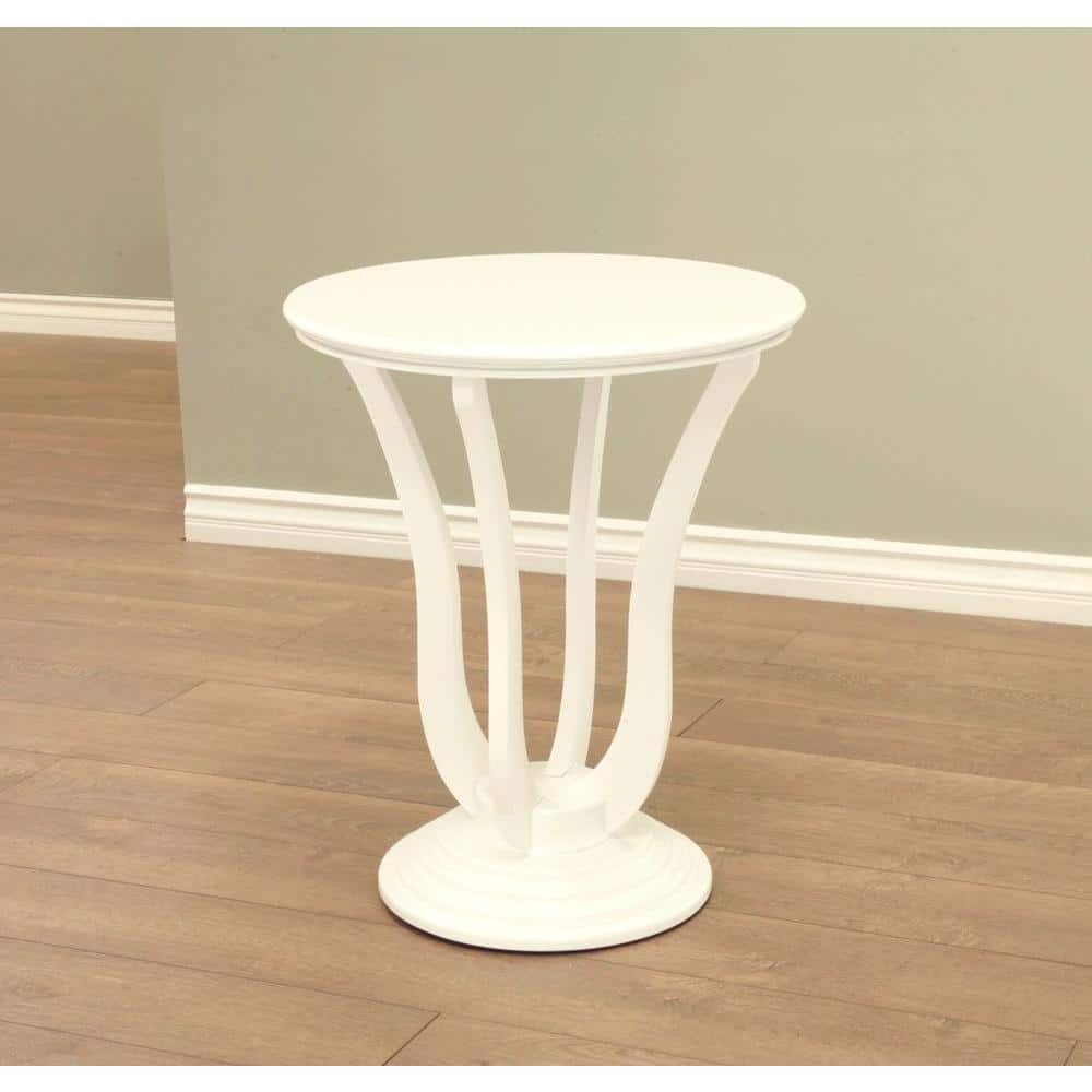 White Round Wood Pedestal End Table